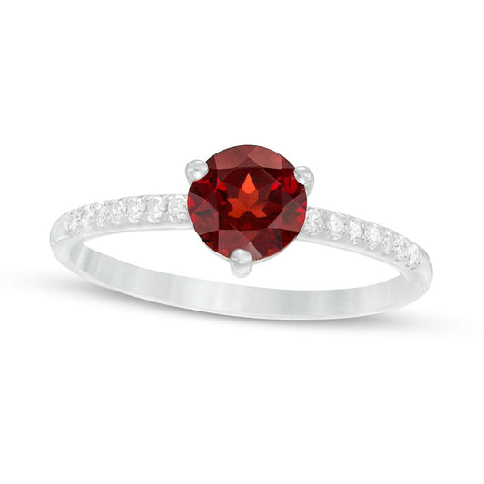 6.0mm Garnet and 0.10 CT. T.W. Natural Diamond Ring in Solid 10K White Gold