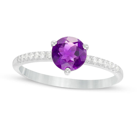 6.0mm Amethyst and 0.10 CT. T.W. Natural Diamond Ring in Solid 10K White Gold
