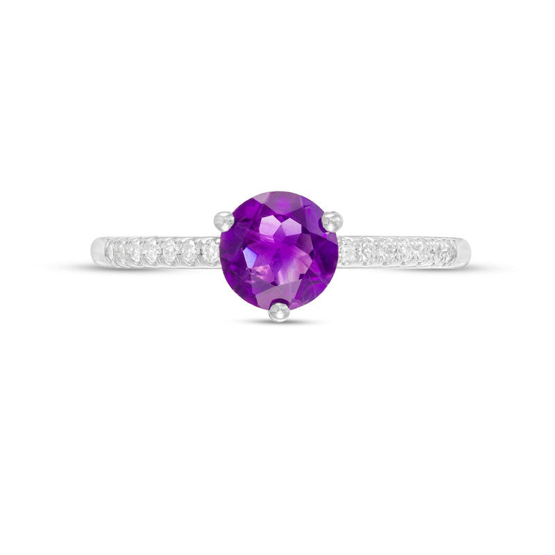 6.0mm Amethyst and 0.10 CT. T.W. Natural Diamond Ring in Solid 10K White Gold