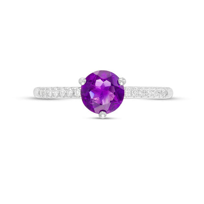 6.0mm Amethyst and 0.10 CT. T.W. Natural Diamond Ring in Solid 10K White Gold