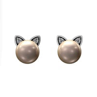 6.0mm Cultured Freshwater Pearl and Diamond Accent Cat Head Stud Earrings in Sterling Silver