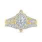 0.75 CT. T.W. Marquise Natural Diamond Scallop Edge Frame Antique Vintage-Style Bridal Engagement Ring Set in Solid 10K Yellow Gold