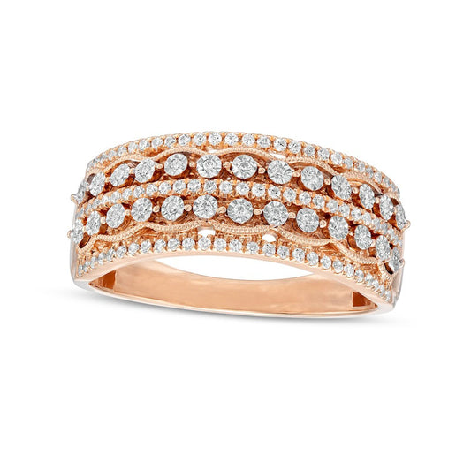 0.25 CT. T.W. Natural Diamond Antique Vintage-Style Multi-Row Anniversary Band in Solid 10K Rose Gold