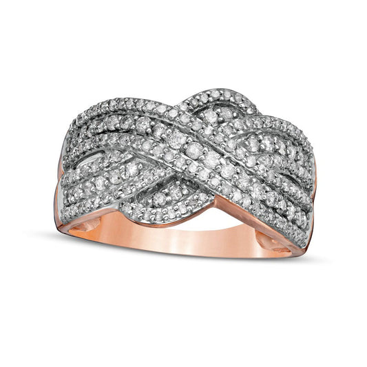 0.63 CT. T.W. Natural Diamond Multi-Row Crossover Anniversary Band in Solid 10K Rose Gold