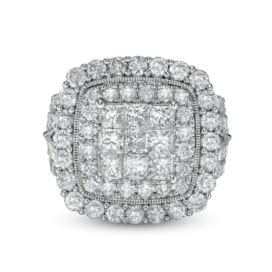 4 CT. T.W. Composite Cushion-Shaped Natural Diamond Frame Antique Vintage-Style Engagement Ring in Solid 10K White Gold