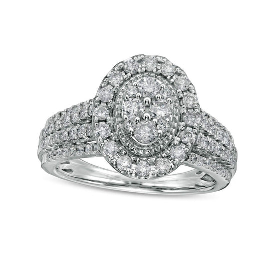 1.0 CT. T.W. Composite Oval Natural Diamond Frame Antique Vintage-Style Engagement Ring in Solid 10K White Gold