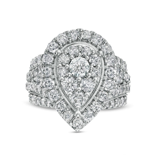 4 CT. T.W. Composite Pear-Shaped Natural Diamond Frame Antique Vintage-Style Engagement Ring in Solid 10K White Gold