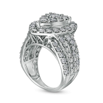 4 CT. T.W. Composite Pear-Shaped Natural Diamond Frame Antique Vintage-Style Engagement Ring in Solid 10K White Gold