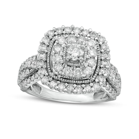 1.5 CT. T.W. Natural Diamond Double Cushion-Shaped Frame Antique Vintage-Style Engagement Ring in Solid 10K White Gold