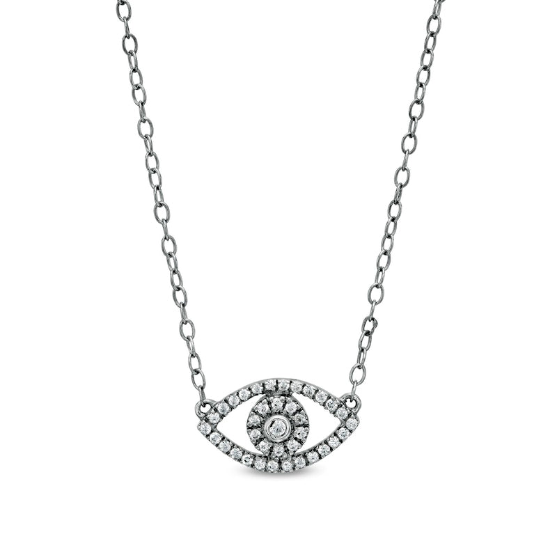 0.13 CT. T.W. Natural Diamond Evil Eye Necklace in 10K White Gold