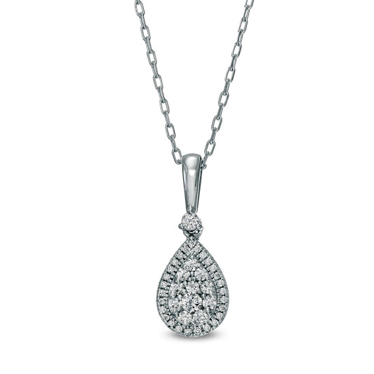 0.25 CT. T.W. Composite Pear-Shaped Natural Diamond Frame Pendant in 10K White Gold