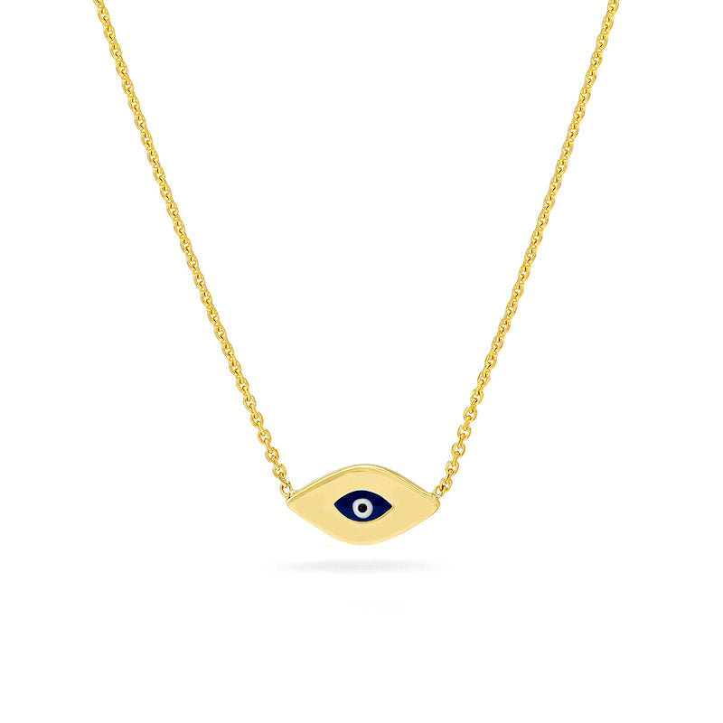 Mini Black, Blue and White Enamel Evil Eye Necklace in 14K Gold