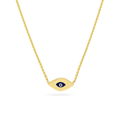 Mini Black, Blue and White Enamel Evil Eye Necklace in 14K Gold