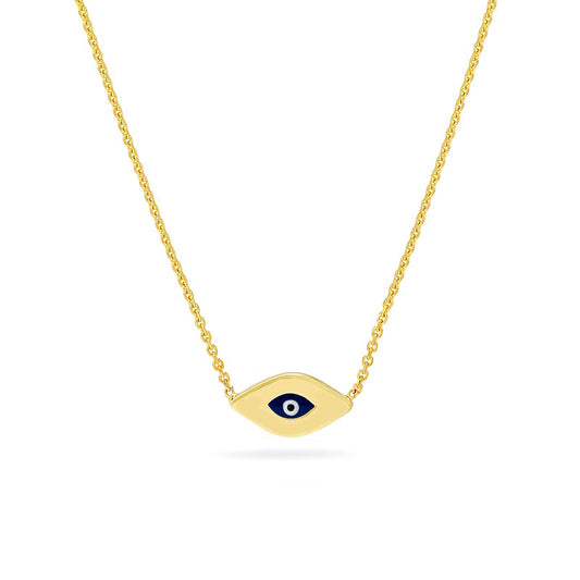 Mini Black, Blue and White Enamel Evil Eye Necklace in 14K Gold