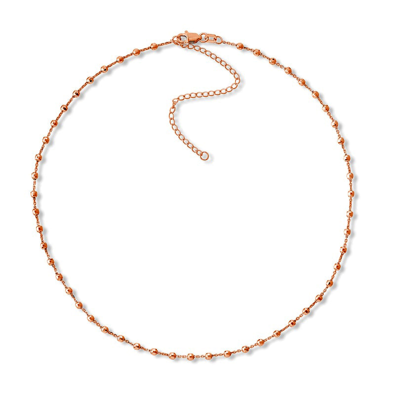 Natural Diamond-Cut Bead Station Necklace in 14K Rose Gold - 16"