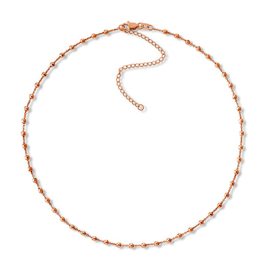 Natural Diamond-Cut Bead Station Necklace in 14K Rose Gold - 16"