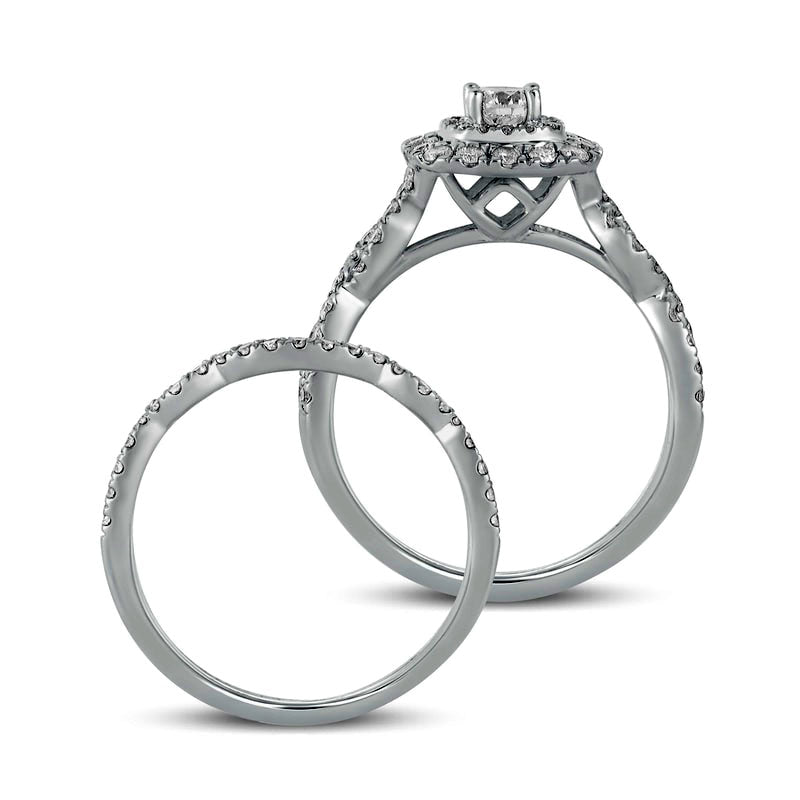 1.0 CT. T.W. Natural Diamond Double Cushion-Shaped Frame Twist Shank Bridal Engagement Ring Set in Solid 10K White Gold