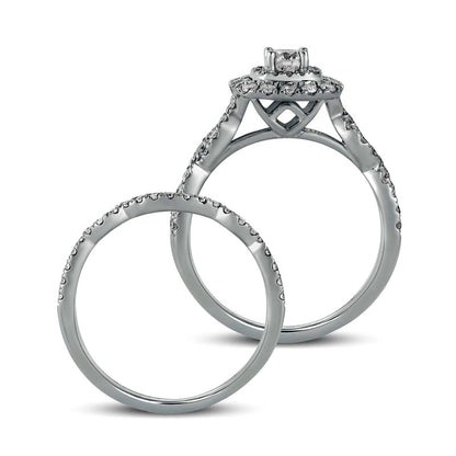1.0 CT. T.W. Natural Diamond Double Cushion-Shaped Frame Twist Shank Bridal Engagement Ring Set in Solid 10K White Gold