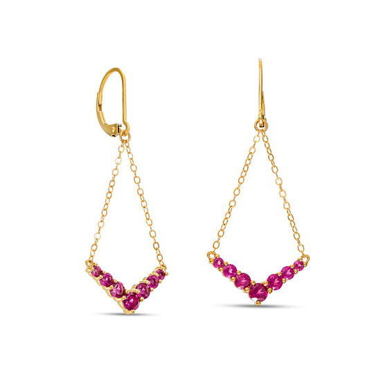 Rhodolite Graduated Chevron Pendulum Drop Earrings in 10K Gold