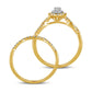0.50 CT. T.W. Oval Natural Diamond Double Frame Multi-Row Bridal Engagement Ring Set in Solid 10K Yellow Gold