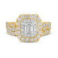 1.5 CT. T.W. Emerald-Cut Natural Diamond Double Frame Multi-Row Bridal Engagement Ring Set in Solid 10K Yellow Gold