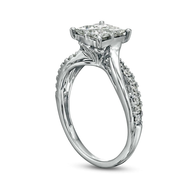 1.0 CT. T.W. Princess-Cut Quad Natural Diamond Twist Shank Engagement Ring in Solid 14K White Gold