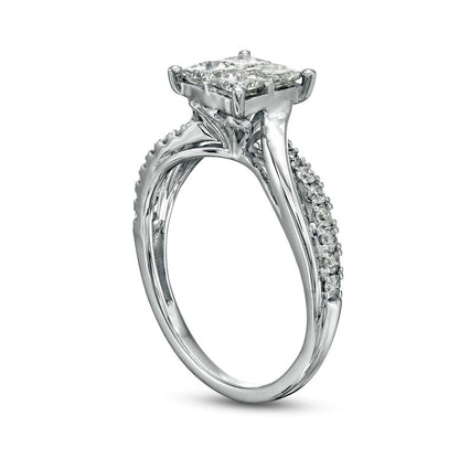 1.0 CT. T.W. Princess-Cut Quad Natural Diamond Twist Shank Engagement Ring in Solid 14K White Gold