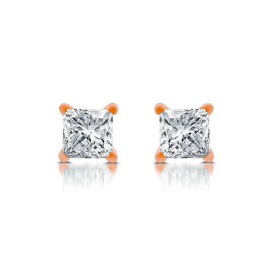 1 CT. T.W. Princess-Cut Diamond Solitaire Stud Earrings in 14K Rose Gold (J/I3)