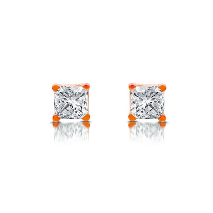 0.38 CT. T.W. Princess-Cut Diamond Solitaire Stud Earrings in 14K Rose Gold (J/I3)