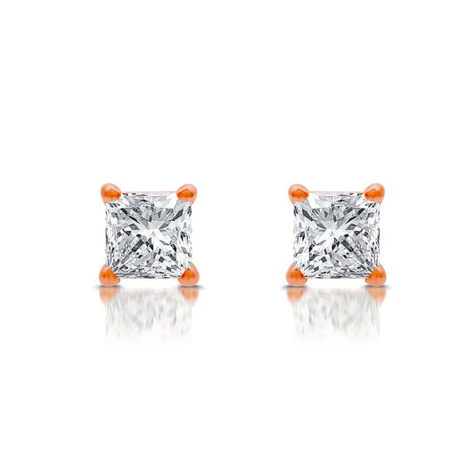 0.5 CT. T.W. Princess-Cut Diamond Solitaire Stud Earrings in 14K Rose Gold (J/I3)