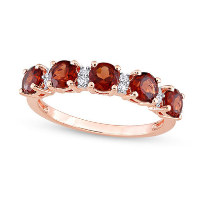 4.0mm Garnet and White Topaz Duo Five Stone Alternating Stackable Band in Sterling Silver with Rose Rhodium