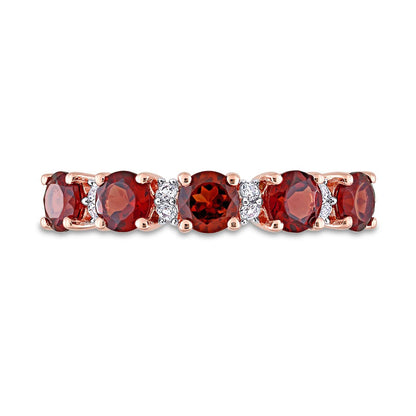 4.0mm Garnet and White Topaz Duo Five Stone Alternating Stackable Band in Sterling Silver with Rose Rhodium