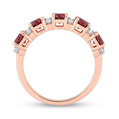 4.0mm Garnet and White Topaz Duo Five Stone Alternating Stackable Band in Sterling Silver with Rose Rhodium