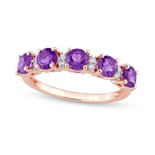 4.0mm Amethyst and White Topaz Duo Five Stone Alternating Stackable Band in Sterling Silver with Rose Rhodium