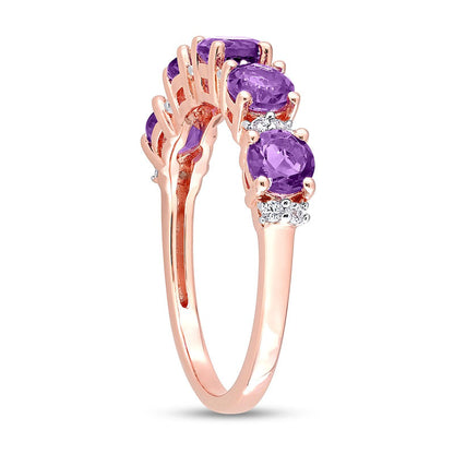 4.0mm Amethyst and White Topaz Duo Five Stone Alternating Stackable Band in Sterling Silver with Rose Rhodium