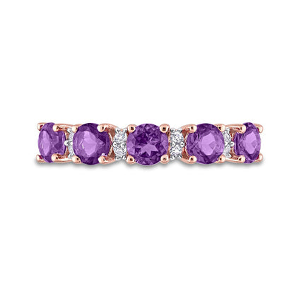 4.0mm Amethyst and White Topaz Duo Five Stone Alternating Stackable Band in Sterling Silver with Rose Rhodium