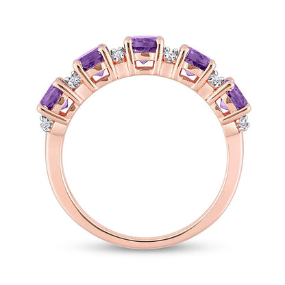 4.0mm Amethyst and White Topaz Duo Five Stone Alternating Stackable Band in Sterling Silver with Rose Rhodium