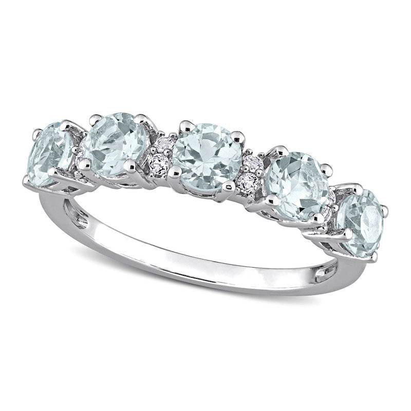 4.0mm Aquamarine and White Topaz Duo Five Stone Alternating Stackable Band in Sterling Silver