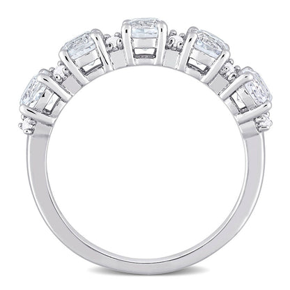 4.0mm White Topaz Duo Five Stone Alternating Stackable Band in Sterling Silver
