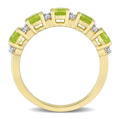 Peridot and White Lab-Created Sapphire Duo Five Stone Alternating Stackable Band in Sterling Silver with Yellow Rhodium