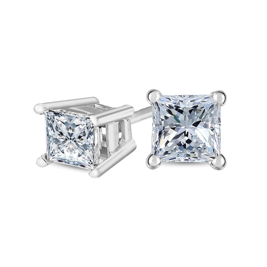 1 CT. T.W. Certified Princess-Cut Diamond Solitaire Stud Earrings in 14K White Gold (J/VS2)