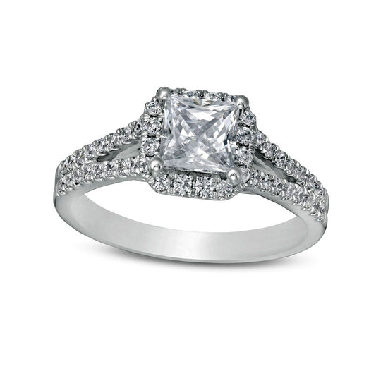 1.5 CT. T.W. Princess-Cut Natural Diamond Frame Split Shank Engagement Ring in Solid 14K White Gold (I/I2)