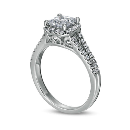 1.5 CT. T.W. Princess-Cut Natural Diamond Frame Split Shank Engagement Ring in Solid 14K White Gold (I/I2)