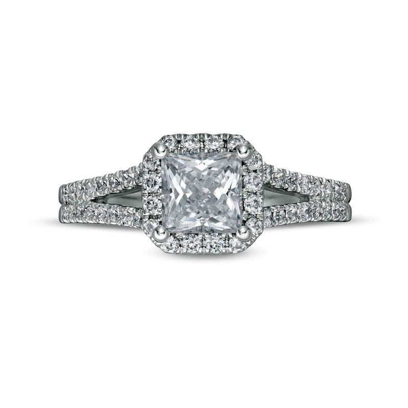 1.5 CT. T.W. Princess-Cut Natural Diamond Frame Split Shank Engagement Ring in Solid 14K White Gold (I/I2)