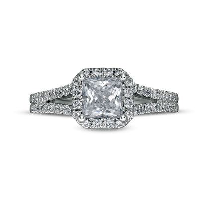 1.5 CT. T.W. Princess-Cut Natural Diamond Frame Split Shank Engagement Ring in Solid 14K White Gold (I/I2)