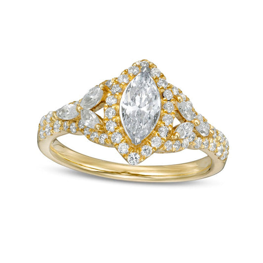 1.20 CT. T.W. Marquise Natural Diamond Frame Floral Sides Engagement Ring in Solid 14K Gold (I/SI2)