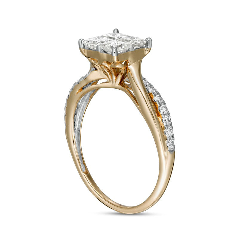1.0 CT. T.W. Princess-Cut Quad Natural Diamond Twist Shank Engagement Ring in Solid 14K Gold