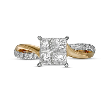 1.0 CT. T.W. Princess-Cut Quad Natural Diamond Twist Shank Engagement Ring in Solid 14K Gold
