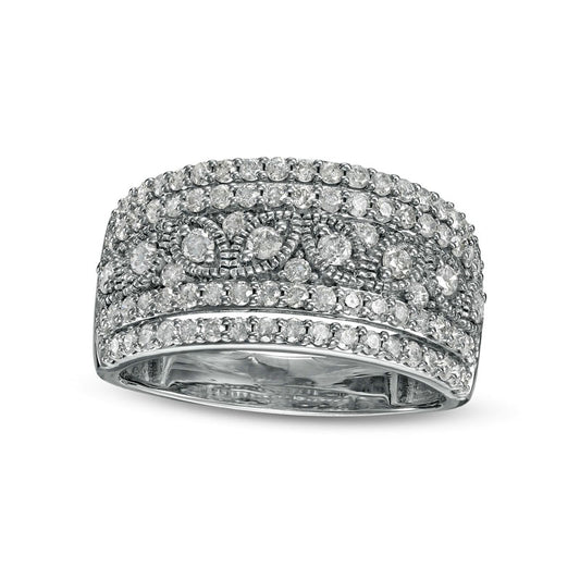 1.0 CT. T.W. Natural Diamond Multi-Row Leaf Anniversary Band in Sterling Silver