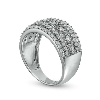1.0 CT. T.W. Natural Diamond Multi-Row Leaf Anniversary Band in Sterling Silver